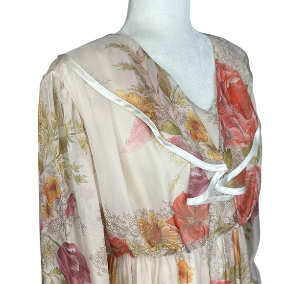 J Peterman Chiffon Ruffle Dress 12 Floral Feminine Tiered Empire Waist Romantic - Picture 6 of 15